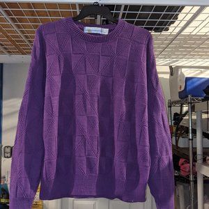 VTG American Crew Club Sweater - Purple with Pattern - Made in USA - 100% Cotton